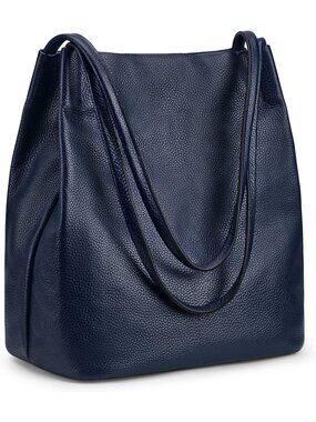 Women's Blue Soft Genuine Leather Totes Purses with Top Magnetic Snap Closure